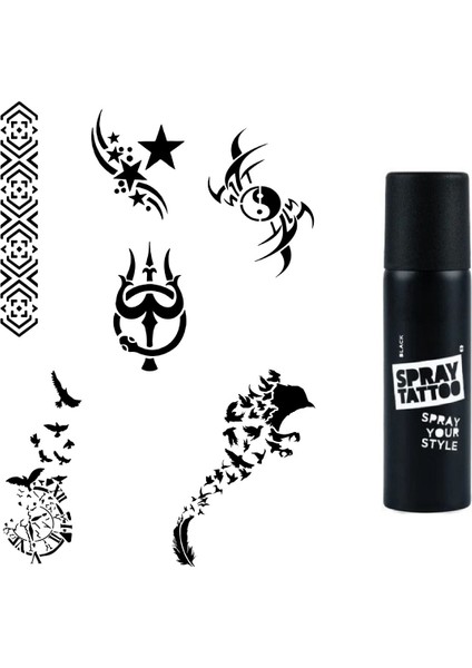Kuş Ve Kol Spray Tattoo Geçici Dövme Seti Dark Siyah Sprey