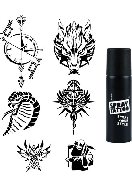 Pusula Kobra Modelleri Spray Tattoo Geçici Dövme Seti Dark Siyah Sprey