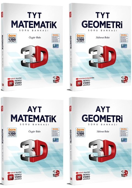 3D Yayınları TYT AYT Matematik Geometri Soru Bankası Seti 4 Kitap