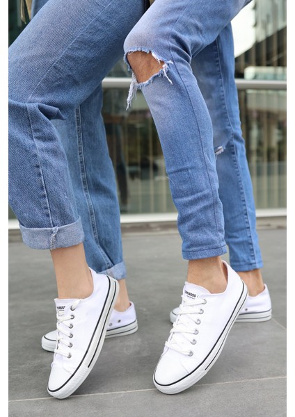 Unısex Beyaz Beyaz Garantili Ortopedik Keten Günlük Kullanım Sneaker Ayakkabı X-STAR-7284