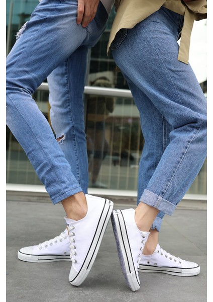 Unısex Beyaz Beyaz Garantili Ortopedik Keten Günlük Kullanım Sneaker Ayakkabı X-STAR-7284