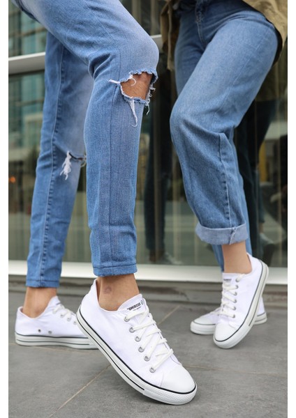 Unısex Beyaz Beyaz Garantili Ortopedik Keten Günlük Kullanım Sneaker Ayakkabı X-STAR-7284