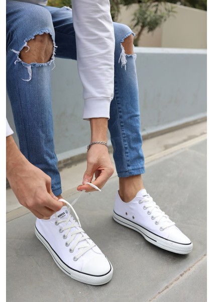 Unısex Beyaz Beyaz Garantili Ortopedik Keten Günlük Kullanım Sneaker Ayakkabı X-STAR-7284