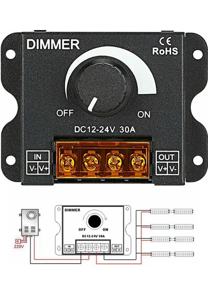 5x LED Işık Ayarlayıcı Dc 12-24 V 30A/TOPUZU Anahtarı ile Strobe Yok LED Işık Çubuğu Parlaklık Ayarlayıcı Dimmer (Yurt Dışından)