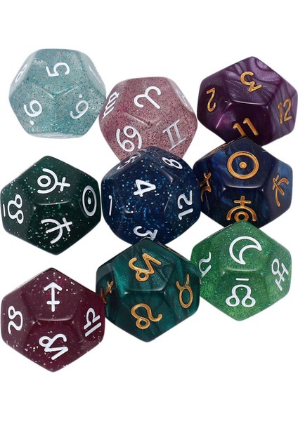 18 Adet Inci 12 Taraflı Astroloji Zodyak Işaretleri Zar Takımyıldızı Kehanet Oyuncaklar Çok Taraflı Zar Tipi A (Yurt Dışından)
