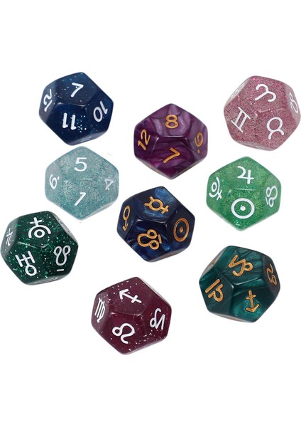 18 Adet Inci 12 Taraflı Astroloji Zodyak Işaretleri Zar Takımyıldızı Kehanet Oyuncaklar Çok Taraflı Zar Tipi A (Yurt Dışından)