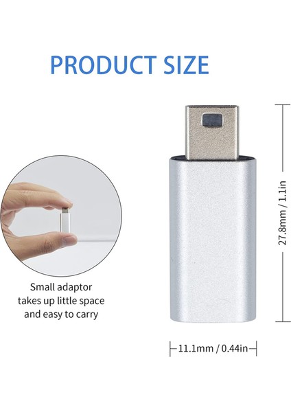 4x USB C - Mini USB 2.0 Adaptör Tip C Dişi - Mini USB Erkek Mp3 Çalarlar Için Adaptör Dönüştürücü Çizgi Kamera, Gümüş (Yurt Dışından)