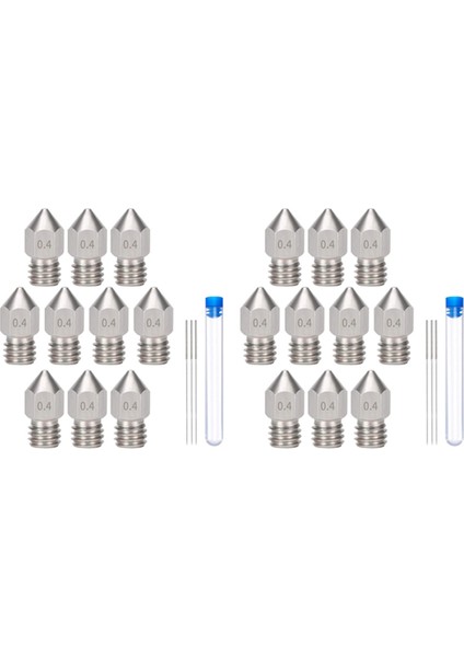 20 Adet Mk8 0.4 Mm/1.75 mm 3D Yazıcı Nozulları, Sertleştirilmiş Paslanmaz Çelik Ekstruder Nozulları ile 6 Adet Meme Temizleme Iğnesi (Yurt Dışından)