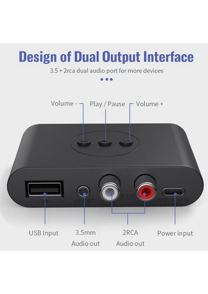 2x Bluetooth 5.2 Ses Alıcısı Nfc USB Flash Sürücü Rca 3.5mm Aux USB Stereo Müzik Kablosuz Adaptör Mikrofon ile (Yurt Dışından)