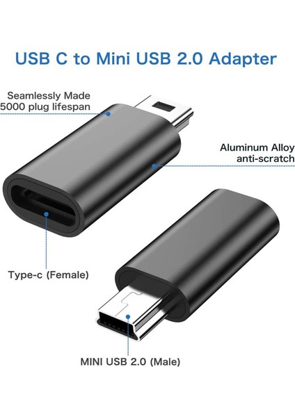4 Adet USB C - Mini USB 2.0 Adaptör Tip C Dişi - Mini USB Erkek Mp3 Çalarlar Için Adaptör Dönüştürücü Dash Kamera, Siyah (Yurt Dışından)