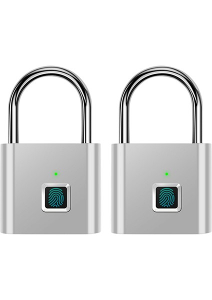 2x Parmak Izi Asma Kilit, Dolaplar, Valizler, Sırt Çantaları Vb. Için Taşınabilir Hırsızlığa Karşı USB Şarjlı Parmak Izi Kilidi (Yurt Dışından)