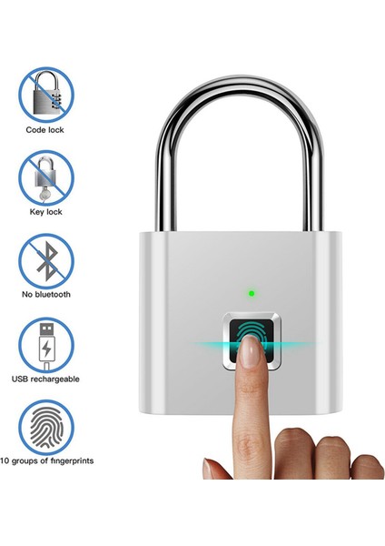 2x Parmak Izi Asma Kilit, Dolaplar, Valizler, Sırt Çantaları Vb. Için Taşınabilir Hırsızlığa Karşı USB Şarjlı Parmak Izi Kilidi (Yurt Dışından) fırsatları