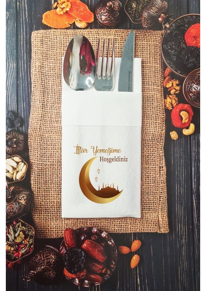 Kumaş Dokulu Iftar Yemeğime Hoşgeldiniz Ramazan Peçetesi Cepli Peçete 6 Adet