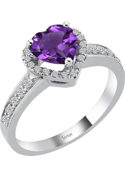 Pırlanta Ve Kalp Kesim Ametist Taşlı Yüzük 0404R0089