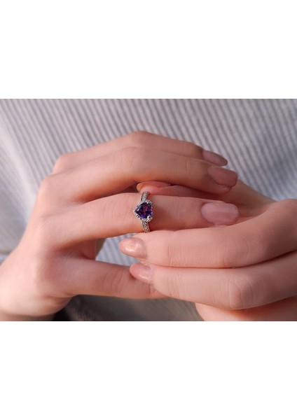 Pırlanta Ve Kalp Kesim Ametist Taşlı Yüzük 0404R0089 fırsatları