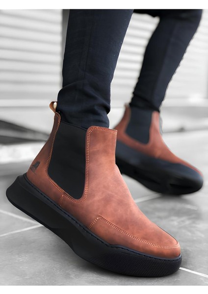 Bağcıksız Taba Renk Bantlı Yüksek Tabanlı Erkek Bot