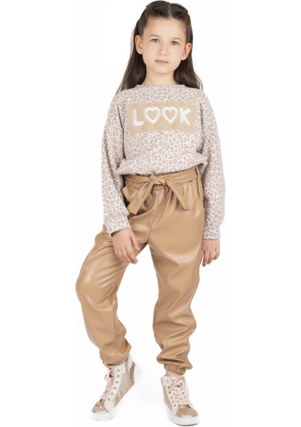 Kız Çocuk Uzun Kollu Leopar Desenli Sweatshırt