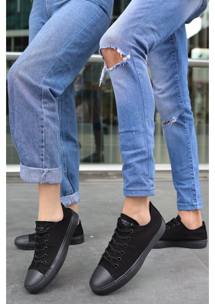 Unısex Siyah Siyah Garantili Ortopedik Keten Günlük Kullanım Sneaker Ayakkabı X-STAR-7284