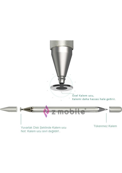 Samsung Galaxy Tab A8 SM-X200 Tablet Kalemi Stylus Kalem Disk Uçlu Özel Tasarım ve Çizim Kalemi