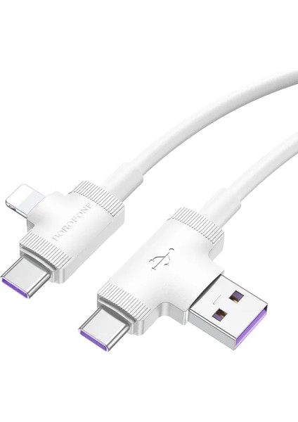 Borofone 4in1 Arada 60W Type-C'den Type-C'ye Hızlı Şarj Usb/tip-C Veri Kablosu Ip Samsung Xiaomi Huawei Vivo Tüm Universa Akıllı Telefonlar Için Tip-C/ıp Arayüz Kablosu BX73