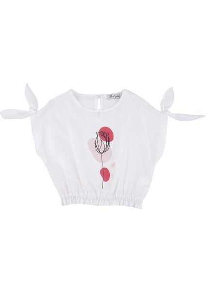 Kız Çocuk Baskılı Belden Lastikli Crop Bluz fiyatları