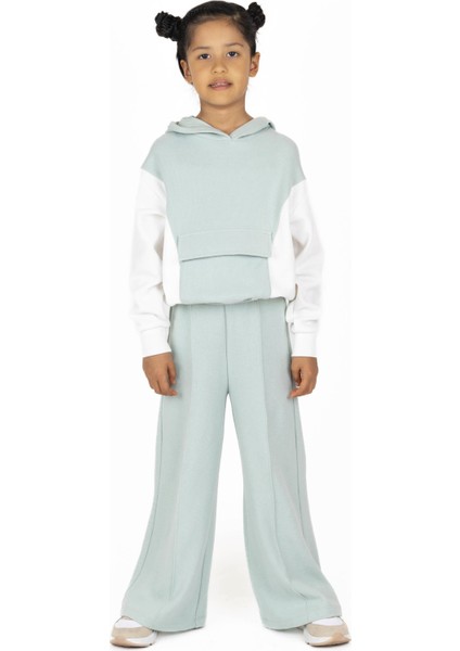 Kız Çocuk Blok Renkli Kapüşonlu Sweatshırt