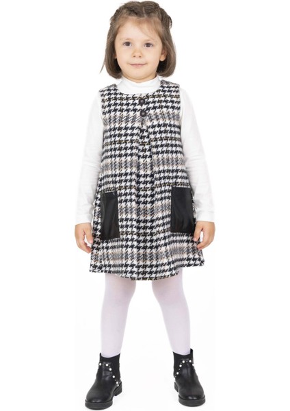Kız Çocuk Kazayağı Desenli Elbise Takım