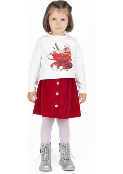 Kız Çocuk Ekru Baskılı Sweatshirt