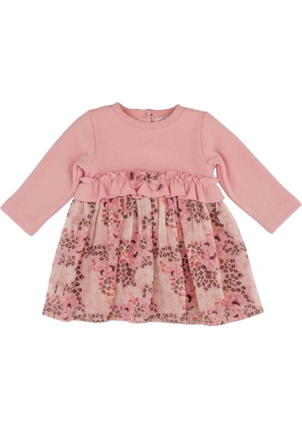 Kız Bebek Baskılı Tül Detaylı Elbise