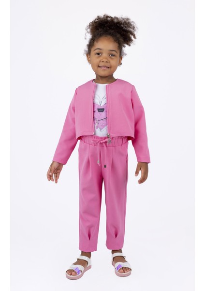 Kız Çocuk Fermuarlı Crop Ceket