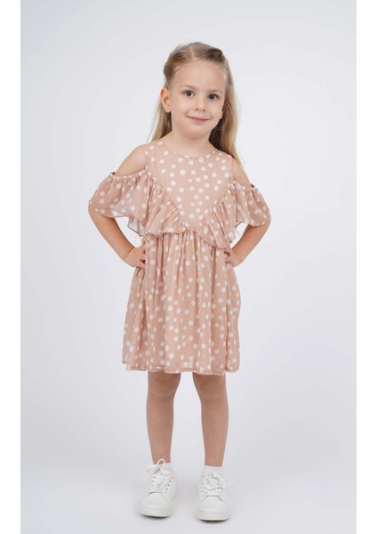 Kız Çocuk Puantiye Desenli Fırfırlı Elbise