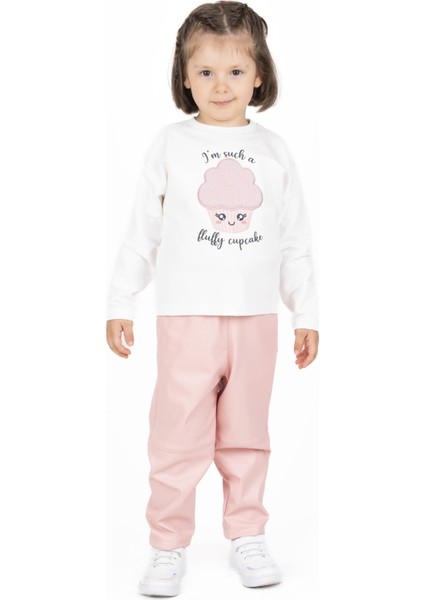 Kız Çocuk Ekru-pudra Cupcake Işlemeli Sweatshirt