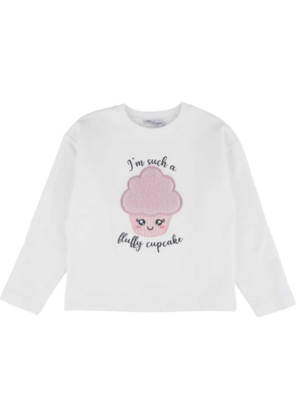 Kız Çocuk Ekru-pudra Cupcake Işlemeli Sweatshirt