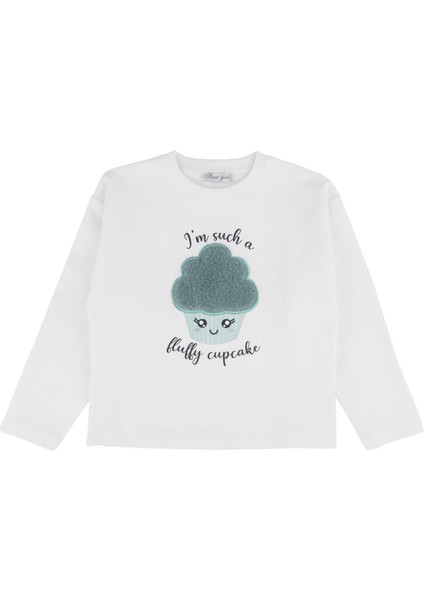 Kız Çocuk Ekru-pudra Cupcake Işlemeli Sweatshirt