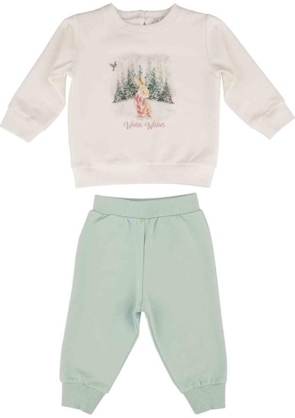 Kız Bebek Tavşan Baskılı Iki Renkli Takım