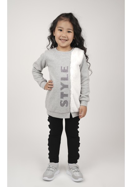 Kız Çocuk Peluş Detaylı Baskılı Sweatshırt