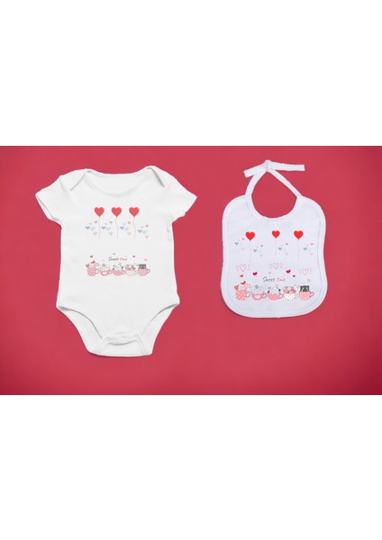 Sweet Time Yavru Kedicikler Baskılı Hediyelik Bebek Zıbın ve Mama Önlüğü