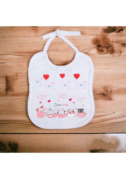 Sweet Time Yavru Kedicikler Baskılı Hediyelik Bebek Zıbın ve Mama Önlüğü modelleri