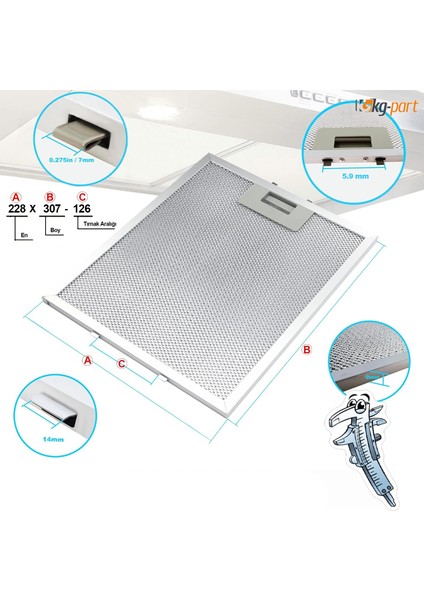 Davlumbaz & Aspiratör Metal Yağ Filtresi 307X228MM modelleri