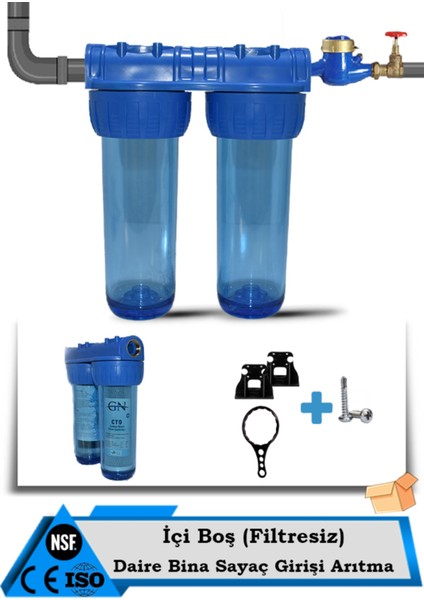 Daire Bina Sayaç Girişi Su Arıtma ve Yumuşatma 2 Aşama Su Arıtma Sistemi (Içi Boş)
