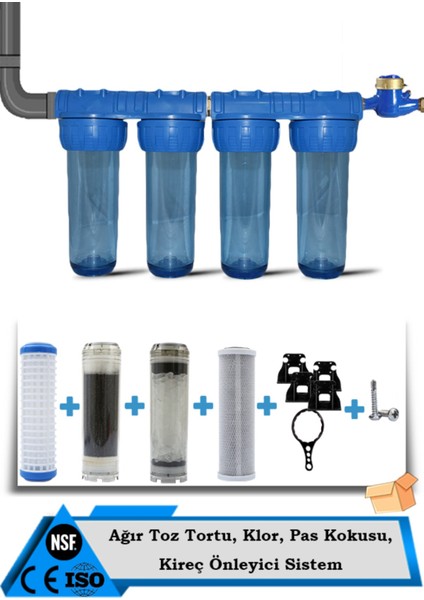 Daire Bina Sayaç Girişi 4 Aşama Su Arıtma Cihazı (Kireç ,tortu , Koku Önleyici Yumuşatma Sistemi).