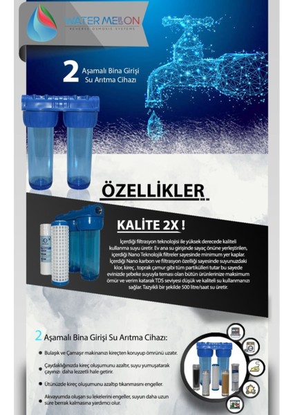 Daire Bina Sayaç Girişi 2 Aşama Su Arıtma Cihazı ( Toz Tortu , Çamur Önleyici Yumuşatma Sistemi ) indirimleri