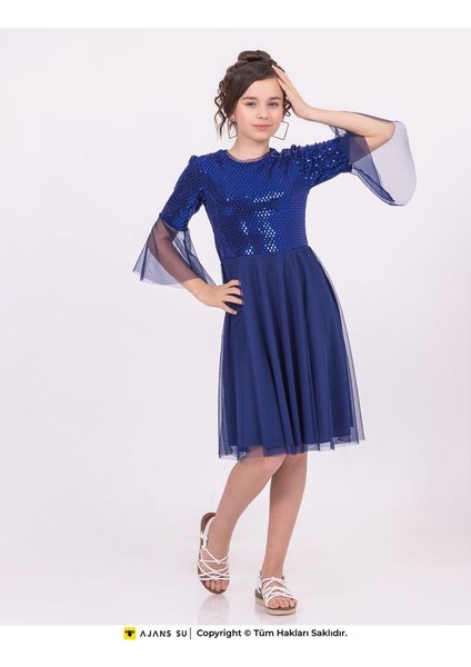 Kız Çocuk Mezuniyet Elbisesi Tüllü Kısakol Pul Detaylı Günlük Stil Beyaz indirimleri