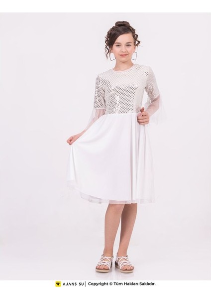 Tüllü Kısakol Pul Detaylı Mezuniyet Kız Çocuk Elbise fiyatları