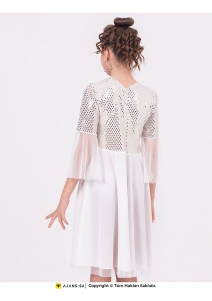 Tüllü Kısakol Pul Detaylı Mezuniyet Kız Çocuk Elbise modelleri