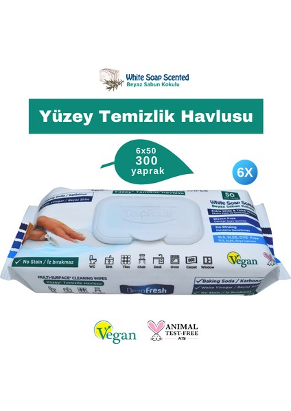 Iz Bırakmaz Yüzey Temizleme Havlusu Karbonat & Beyaz Sirke 50 Yaprak 6 Adet