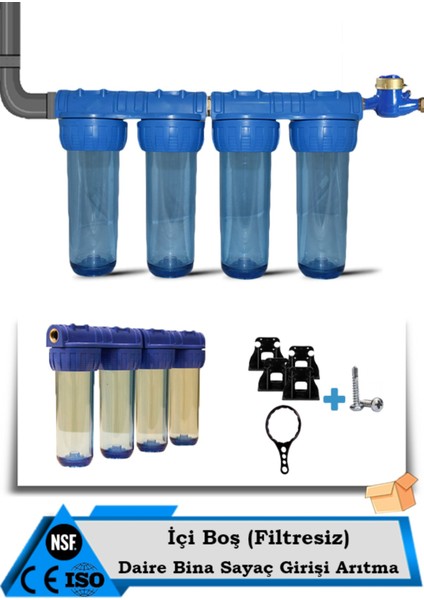 Daire Bina Sayaç Girişi 4 Aşama Su Arıtma ve Yumuşatma Sistemi (Içi Boş)