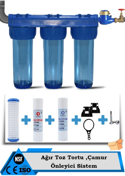 Daire Bina Sayaç Girişi 3 Aşama Su Arıtma Cihazı (Ağır Tortu ,çamur Önleyici Yumuşatma Sistemi)