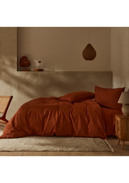 Pollen Keten Tek Kişilik Nevresim Takımı Terracotta