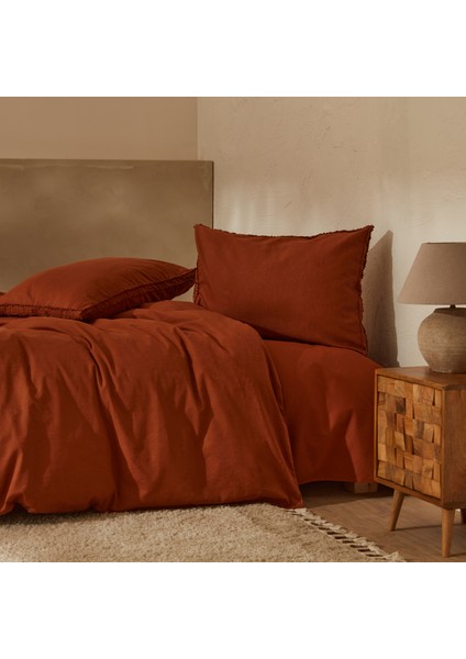 Pollen Keten Tek Kişilik Nevresim Takımı Terracotta